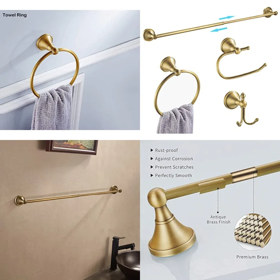 Brass Bathroom Accessories Set, Antique Adjustable Towel Bar Sets, Bath Hardwares Fixture Set Vintage Brushed Brass Wall Mounte
Brass Bathroom Accessories Set, Antique Adjustable Towel Bar Sets, Bath Hardwares Fixture Set Vintage Brushed Brass Wall Mounte