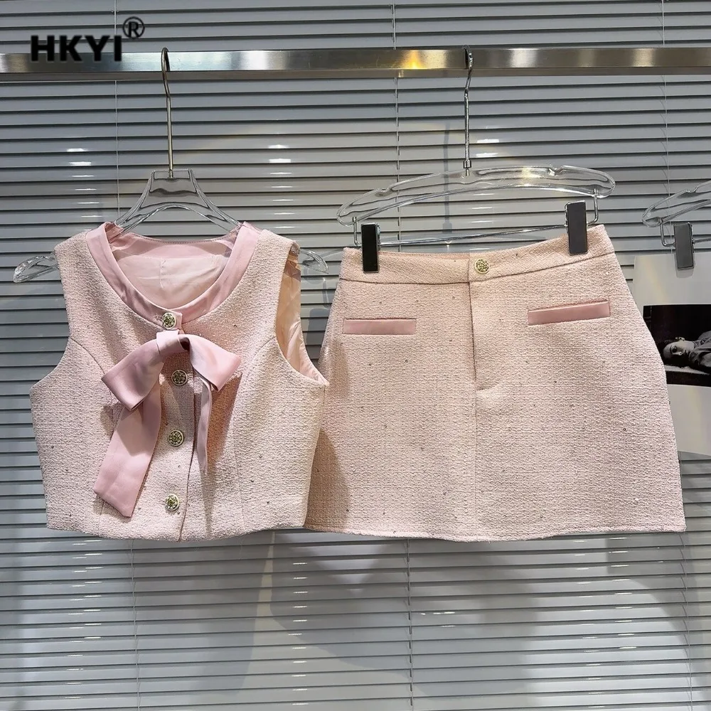 High Street Two Piece Set Women's Summer New Bow Tie Tie Coarse Tweed Vest+skirt 2pcs Set
High Street Two Piece Set Women's Summer New Bow Tie Tie Coarse Tweed Vest+skirt 2pcs Set