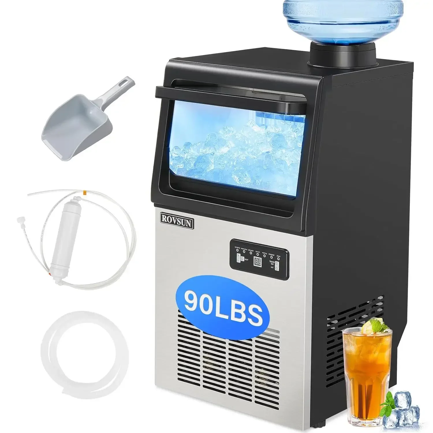 ROVSUN 90LBS/24H Countertop Ice Maker with 2 Water Inlets & Appointment Function, Freestanding Ice Machine with 11lbs Storage
ROVSUN 90LBS/24H Countertop Ice Maker with 2 Water Inlets & Appointment Function, Freestanding Ice Machine with 11lbs Storage
