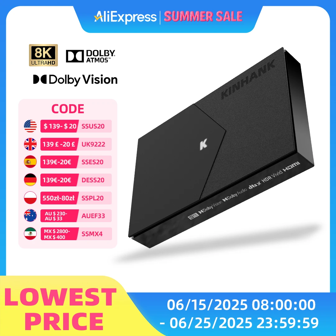 KINHANK K9 Android TV Box 8K ISO BDMV Amlogic S928X-K 4GB 64GB Dolby Vision Atmos HDR10+ Set Top Box Wifi6 with Montage Player
KINHANK K9 Android TV Box 8K ISO BDMV Amlogic S928X-K 4GB 64GB Dolby Vision Atmos HDR10+ Set Top Box Wifi6 with Montage Player