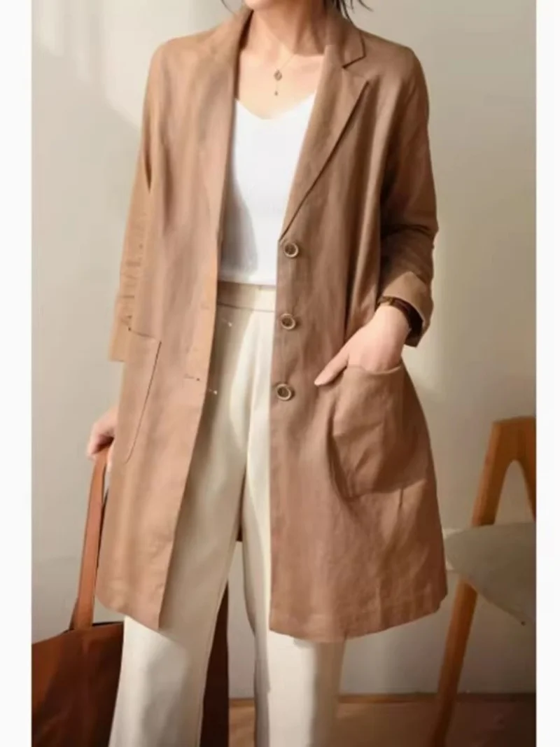 Fashion Cotton And Linen Medium To Long Length Suit Jacket Japanese Loose And Lazy Style Long Sleeved Cardigan Thin Top w638 
Fashion Cotton And Linen Medium To Long Length Suit Jacket Japanese Loose And Lazy Style Long Sleeved Cardigan Thin Top w638