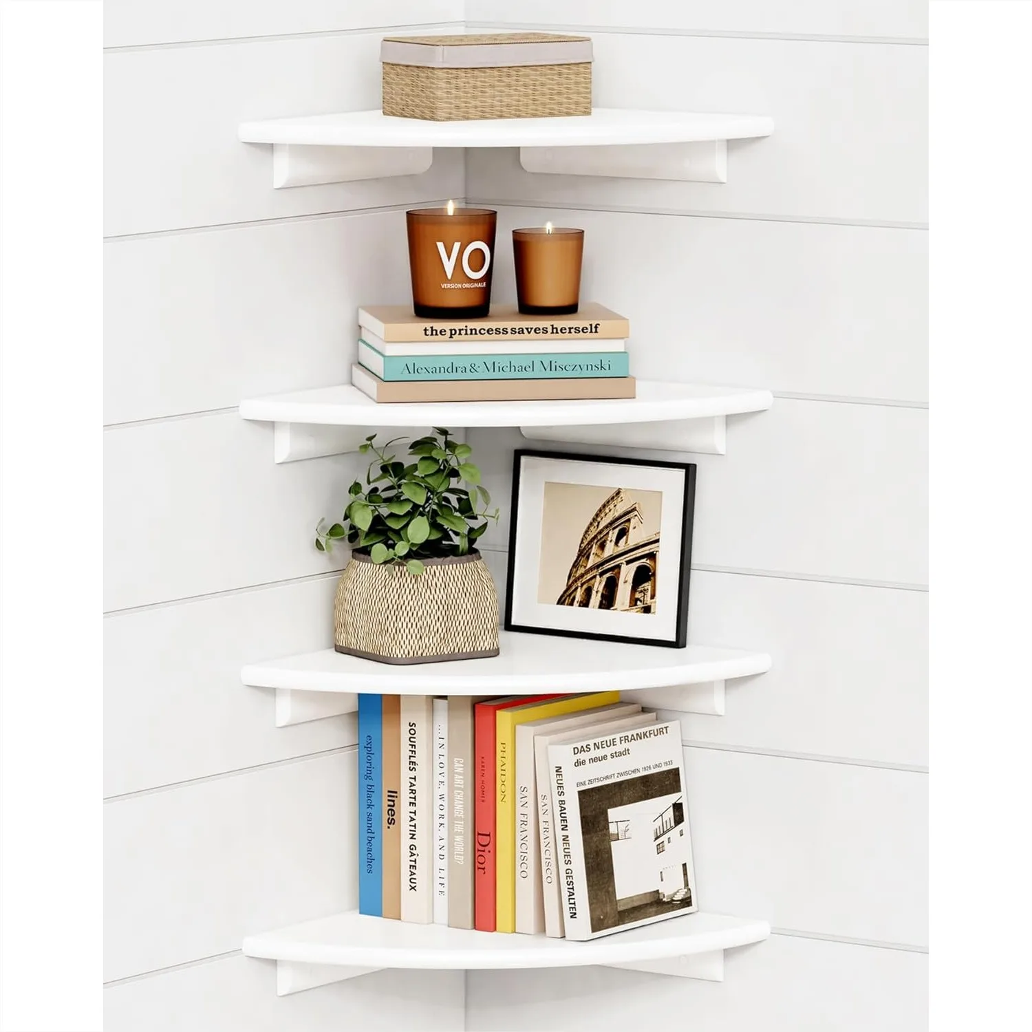 Corner White Floating Book Shelves for Wall Set of 4, Modern Round Bookshelf for Kids Bedroom, Living Room Decor
Corner White Floating Book Shelves for Wall Set of 4, Modern Round Bookshelf for Kids Bedroom, Living Room Decor
