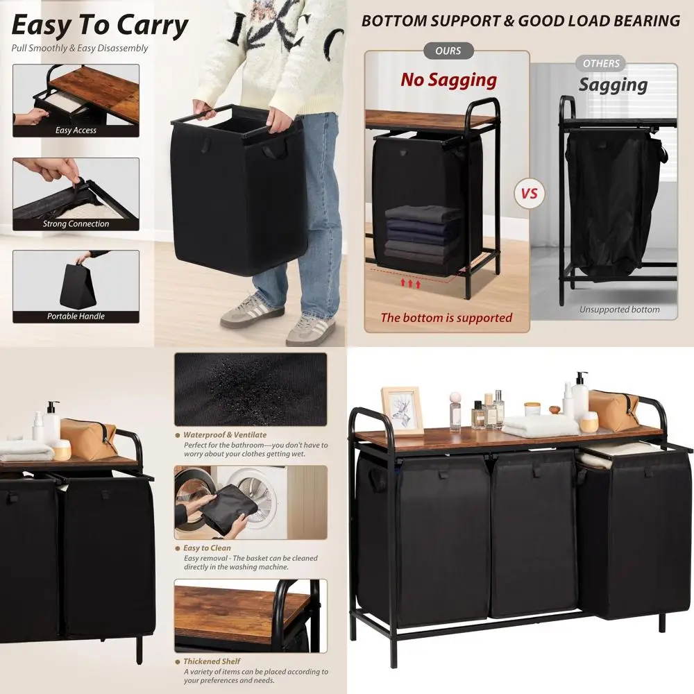 3-секционная складная корзина для белья со съемными сумками, вместимость 39,9 л, органайзер для спальни и прачечной, коричневый
3-секционная складная корзина для белья со съемными сумками, вместимость 39,9 л, органайзер для спальни и прачечной, коричневый