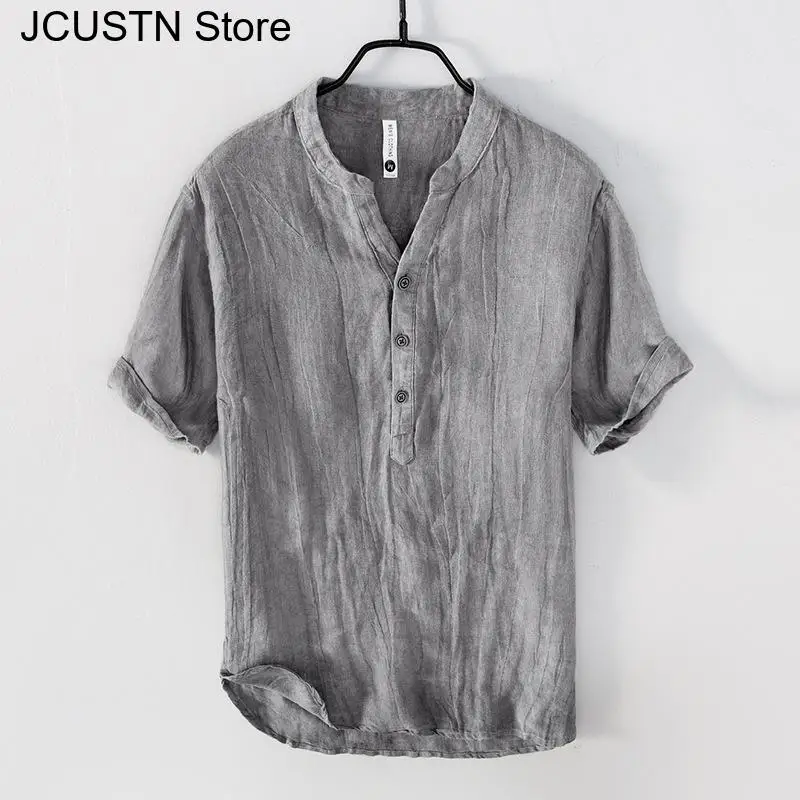 Summer New Linen Short Sleeved T-Shirt Men Chinese Style Tops Summer Vintage V-Stand Collar Breathable Wrinkled Top Tees
Summer New Linen Short Sleeved T-Shirt Men Chinese Style Tops Summer Vintage V-Stand Collar Breathable Wrinkled Top Tees