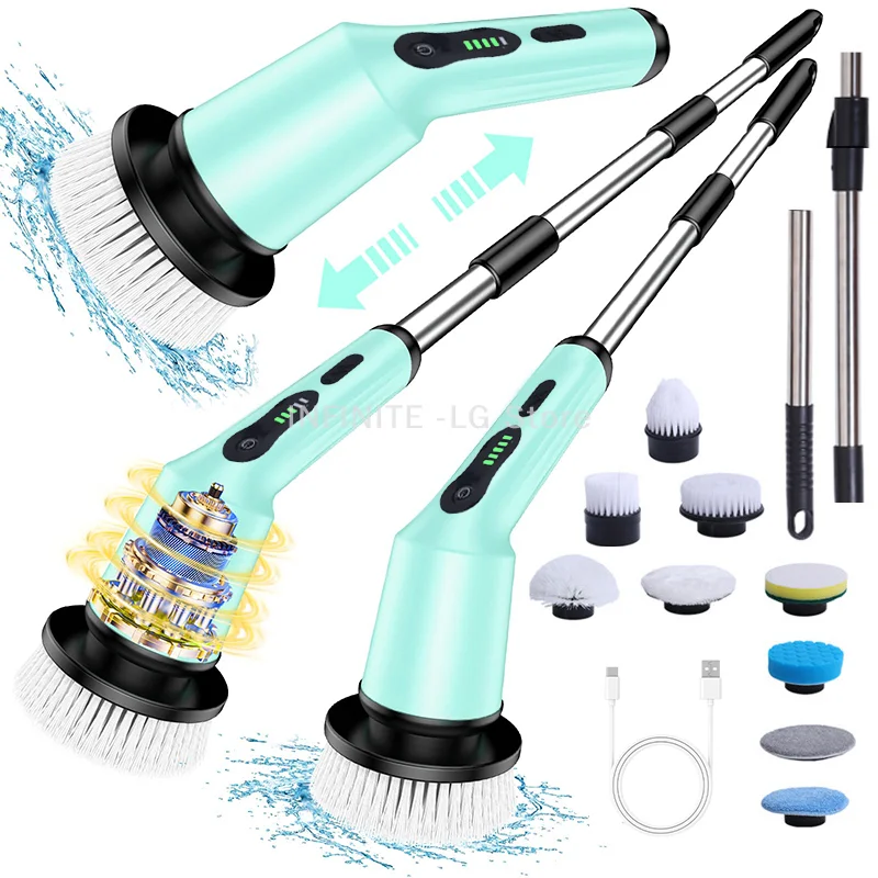 Инструмент для чистки душа и ванны, беспроводной электрический скруббер с 9 насадками и выдвижной штангой, водонепроницаемость IPX7
Инструмент для чистки душа и ванны, беспроводной электрический скруббер с 9 насадками и выдвижной штангой, водонепроницаемость IPX7
