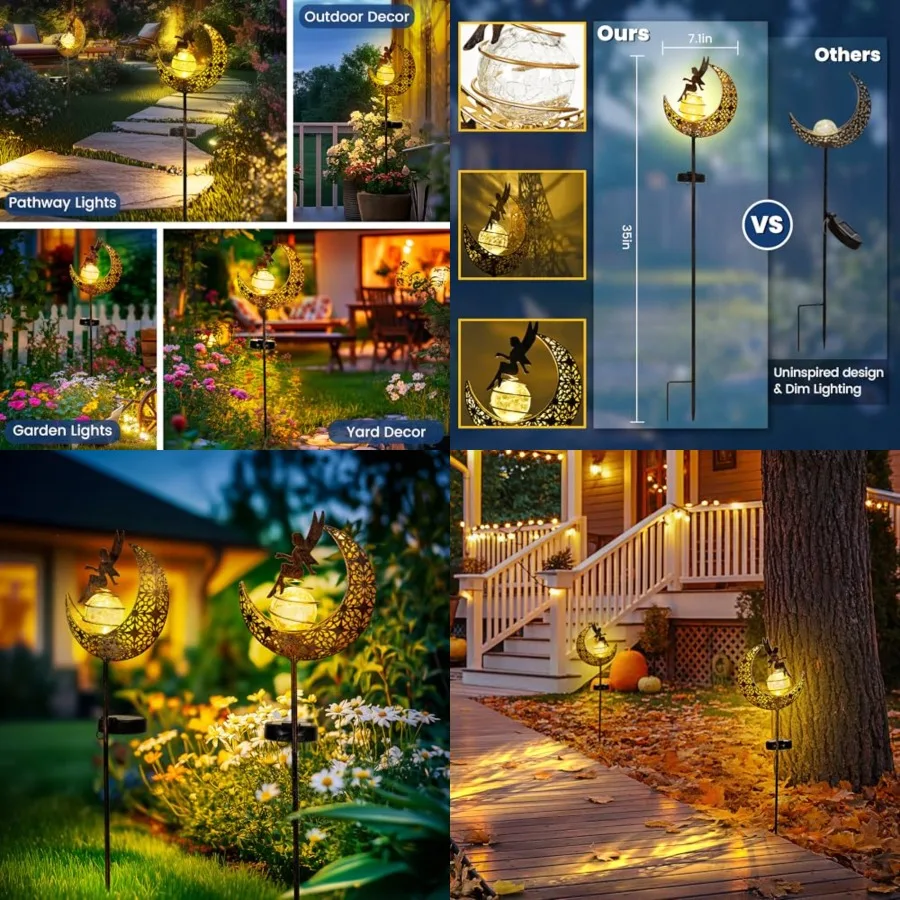 Fairy Garden Solar Lights Outdoor Decor, Moon Garden Stakes, Waterproof Outdoor Metal Decorations Gifts for Women and Mom, Art
Fairy Garden Solar Lights Outdoor Decor, Moon Garden Stakes, Waterproof Outdoor Metal Decorations Gifts for Women and Mom, Art