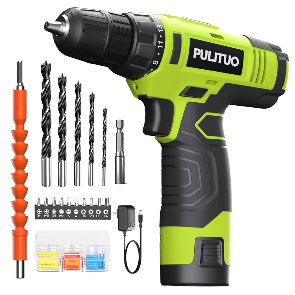 12V Green Cordl Drill Set - Power Drill Kit With Battery And Charger, 3/8-Inch Keyl Chuck, Built-In Led, 21+1 Torque
12V Green Cordl Drill Set - Power Drill Kit With Battery And Charger, 3/8-Inch Keyl Chuck, Built-In Led, 21+1 Torque
