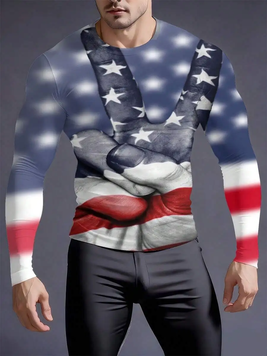 Mens 3D American Flag Peace Gesture Compression Long Sleeve Crew Neck Athletic Shirt
Mens 3D American Flag Peace Gesture Compression Long Sleeve Crew Neck Athletic Shirt