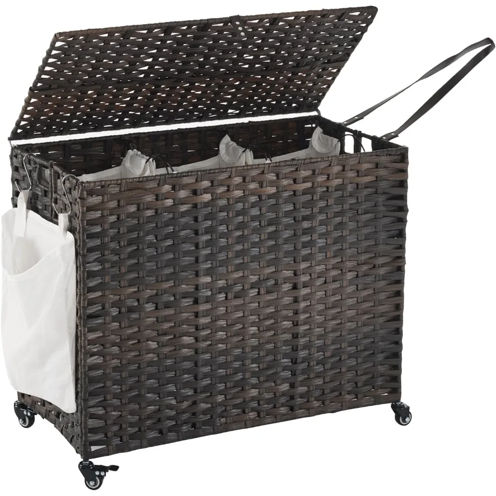 laundry hamper with wheels, 52.8 gallon(200l) rolling laundry basket with lid, 3-section rattan clothes hamper with 3 removable
laundry hamper with wheels, 52.8 gallon(200l) rolling laundry basket with lid, 3-section rattan clothes hamper with 3 removable