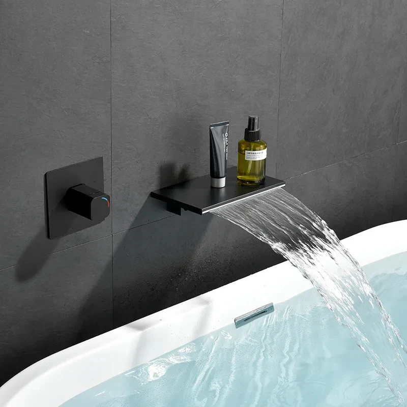 Matte black bathroom concealed wall faucet wall chrome brass waterfall tap hot and cold gray bathtub tap
Matte black bathroom concealed wall faucet wall chrome brass waterfall tap hot and cold gray bathtub tap