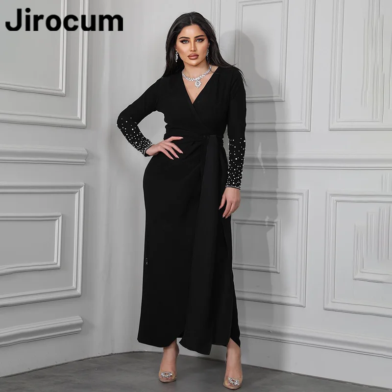 Jirocum Elegant Black Mermaid Prom Dress Women's V Neck Pearl Party Evening Gown Ankle Length Saudi Arabia Formal Occasion Gowns
Jirocum Elegant Black Mermaid Prom Dress Women's V Neck Pearl Party Evening Gown Ankle Length Saudi Arabia Formal Occasion Gowns