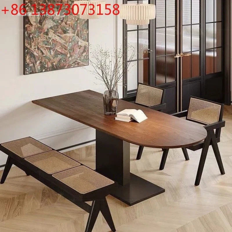 French retro solid wood semi-round against the wall household small apartment medieval island dining table
French retro solid wood semi-round against the wall household small apartment medieval island dining table