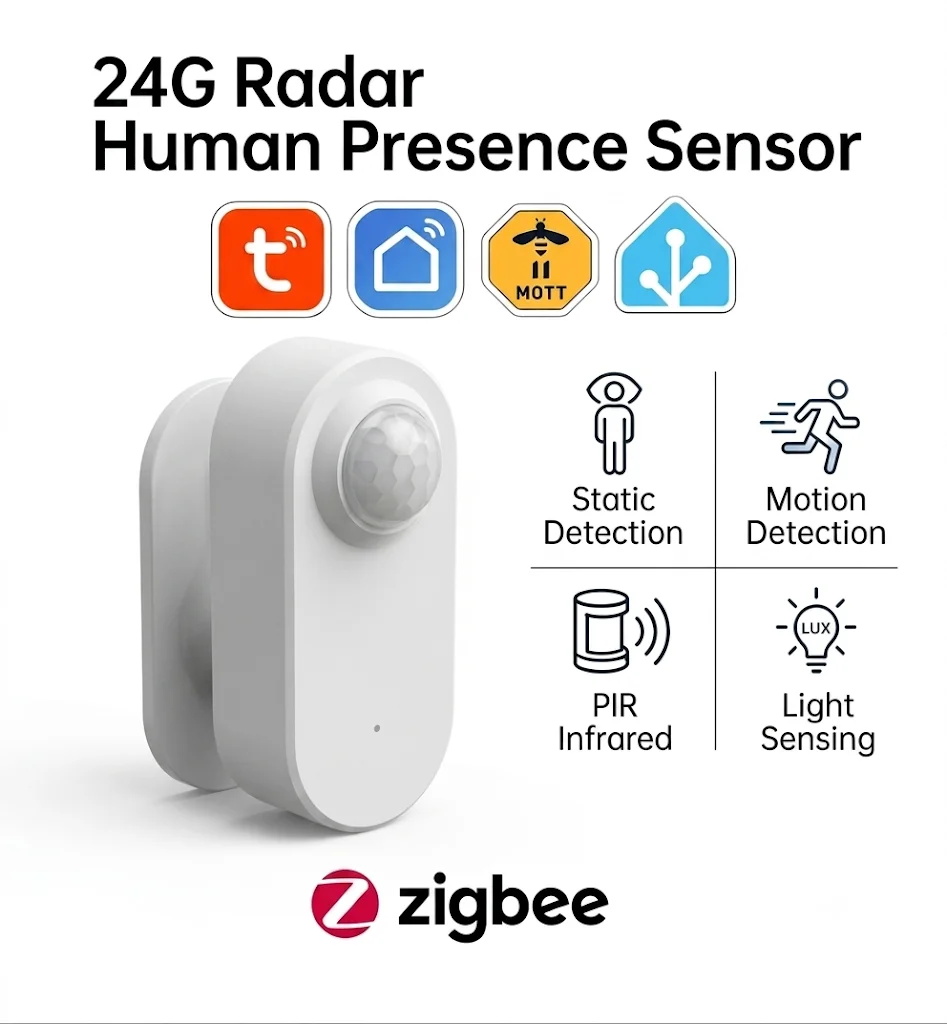 Tuya Human Presence Sensor Smart Zigbee 24G MmWave Radar +PIR,Luminance detection Use Battery Support Zigbee2mqtt Home Assistant
Tuya Human Presence Sensor Smart Zigbee 24G MmWave Radar +PIR,Luminance detection Use Battery Support Zigbee2mqtt Home Assistant