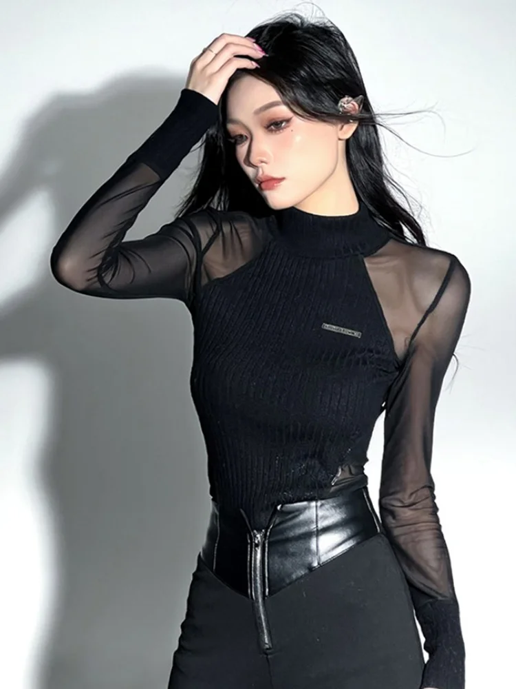 Black Mesh Slim Fit Knitted Top Women's Fashionable Base Layer Shirt Sexy Spicy Slimming Spring Autumn New Arrival
Black Mesh Slim Fit Knitted Top Women's Fashionable Base Layer Shirt Sexy Spicy Slimming Spring Autumn New Arrival