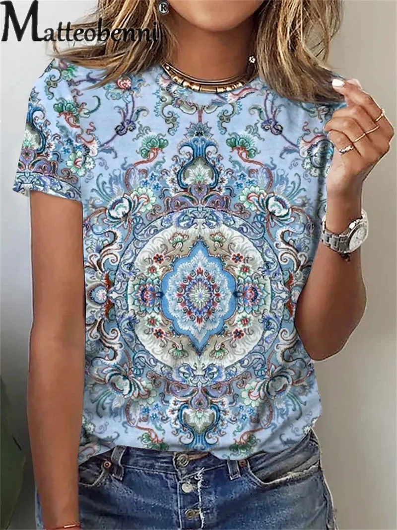 Summer Ethnic Style Floral Print Casual Tees Female Daily Versatile Basic Vintage Short Sleeve T-Shirt 2023 Women's O Neck Tops
Summer Ethnic Style Floral Print Casual Tees Female Daily Versatile Basic Vintage Short Sleeve T-Shirt 2023 Women's O Neck Tops