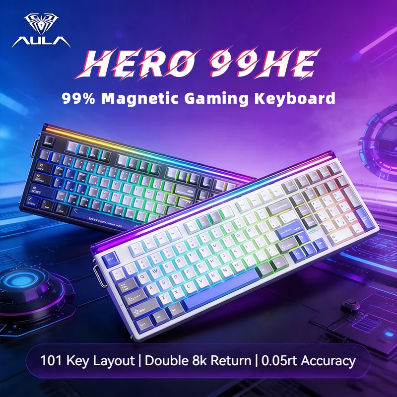 Механическая игровая клавиатура AULA Hero 99he с магнитными клавишами, раскладкой на 101 клавишу, проводным подключением, функцией Trigger 8K, RGB-подсветкой, настраиваемая, для киберспорта
Механическая игровая клавиатура AULA Hero 99he с магнитными клавишами, раскладкой на 101 клавишу, проводным подключением, функцией Trigger 8K, RGB-подсветкой, настраиваемая, для киберспорта