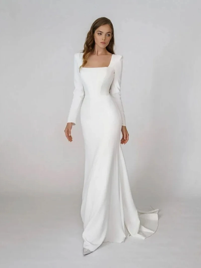 Simple Wedding Dresses 2024 Satin Mermaid Square Neck Long Sleeves Backless Bridal Gowns Elegant Robes Vestido De Noiva 2023
Simple Wedding Dresses 2024 Satin Mermaid Square Neck Long Sleeves Backless Bridal Gowns Elegant Robes Vestido De Noiva 2023