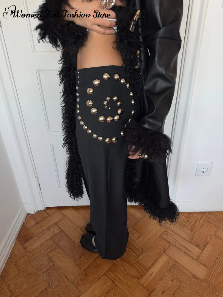 Chic Spiral Rivets Long Trousers 2026 Spring New Ladies Black Casual Wide Leg Pants Women's Fashion Straight Slacks Streetwear
Chic Spiral Rivets Long Trousers 2026 Spring New Ladies Black Casual Wide Leg Pants Women's Fashion Straight Slacks Streetwear