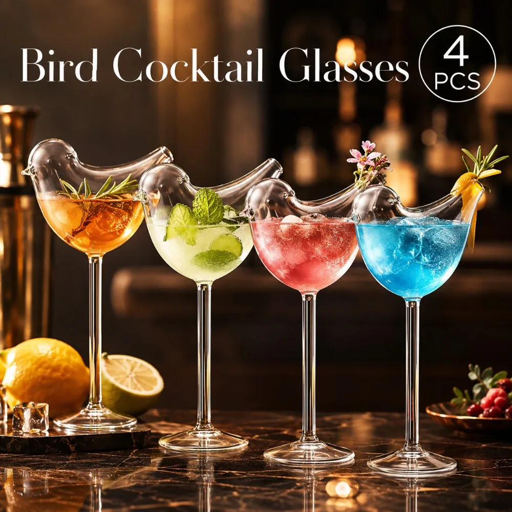 4 Pack Bird Cocktail Glasses 150ml/5.1Oz Bird Shaped Clear Martini Glass Unique Wine Glasses for Champagne Mixed Drinks Wine
4 Pack Bird Cocktail Glasses 150ml/5.1Oz Bird Shaped Clear Martini Glass Unique Wine Glasses for Champagne Mixed Drinks Wine