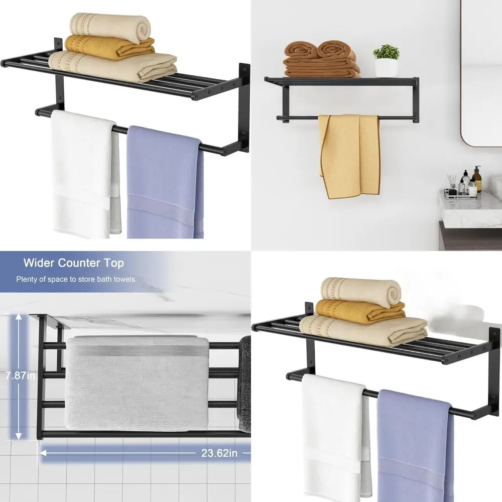 24 Wall-Mounted Stainless Steel Towel Rack with 2-Tier Shelf - Rustproof, Black Bathroom Accessory Storage
24 Wall-Mounted Stainless Steel Towel Rack with 2-Tier Shelf - Rustproof, Black Bathroom Accessory Storage