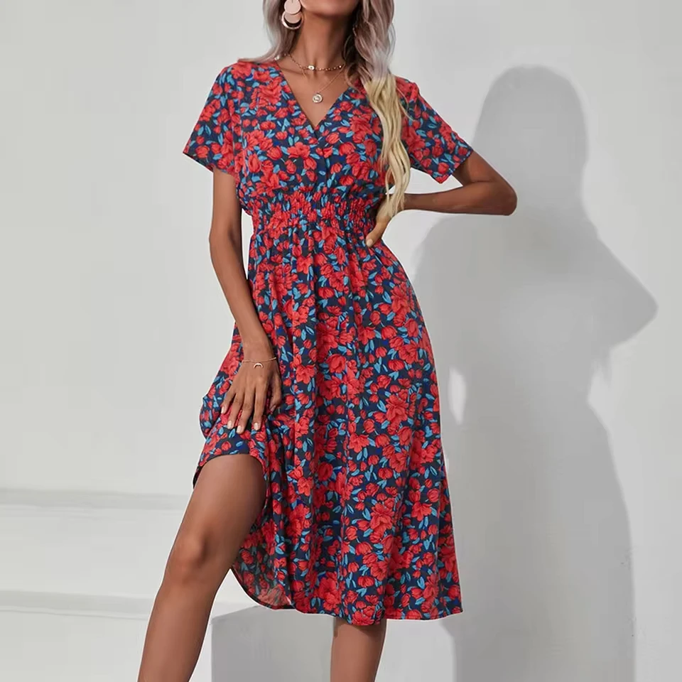 Summer Women Vintage Long Dress Floral Print Party Short Sleeve A-Line Dresses Sexy V-Neck Fashion Woman Clothes Vestidos
Summer Women Vintage Long Dress Floral Print Party Short Sleeve A-Line Dresses Sexy V-Neck Fashion Woman Clothes Vestidos