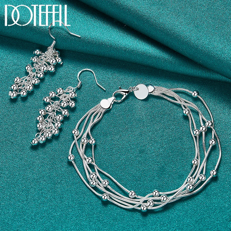 DOTEFFIL 2pcs 925 Sterling Silver Five Snake Chain Smooth Bead Bracelet Earring Set For Fashion Women Wedding Engagement Jewelry
DOTEFFIL 2pcs 925 Sterling Silver Five Snake Chain Smooth Bead Bracelet Earring Set For Fashion Women Wedding Engagement Jewelry