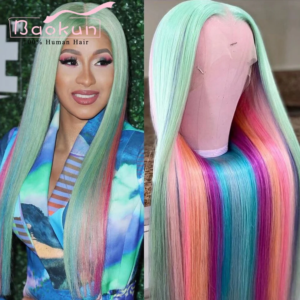 13x4 Rainbow Straight Lace Front Wigs Human Hair Blue Green Purple Pink Highlight Wig Glueless 13x6 Human Hair Lace Frontal Wig
13x4 Rainbow Straight Lace Front Wigs Human Hair Blue Green Purple Pink Highlight Wig Glueless 13x6 Human Hair Lace Frontal Wig