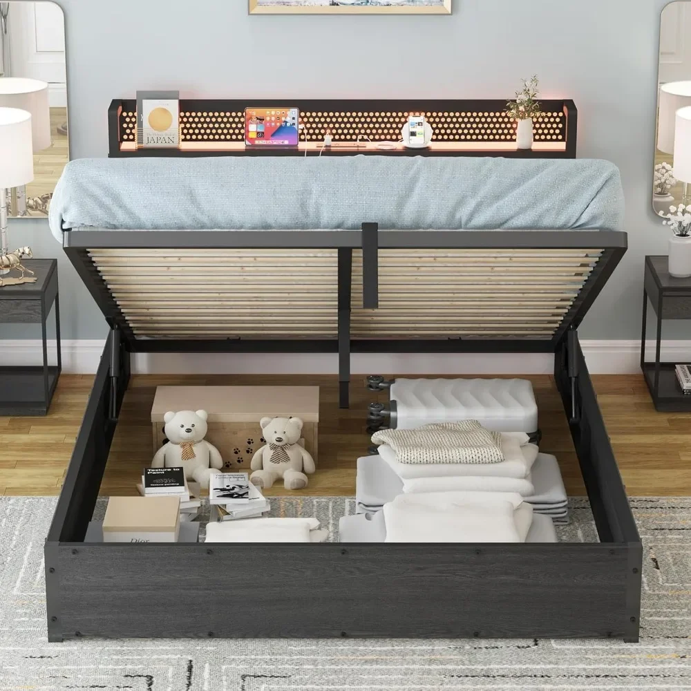 Bed Frame with Linen Upholstered & LED Light & Storage Headboard, Platform Bed Frame with Charging Station, No Box
Bed Frame with Linen Upholstered & LED Light & Storage Headboard, Platform Bed Frame with Charging Station, No Box
