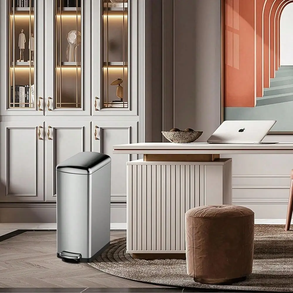 8 Gallon 30L Stainless Steel Slim Trash Can StepOn Kitchen Garbage Bin With SoftClose Lid Removable Inner Bucket For Office, Ba
8 Gallon 30L Stainless Steel Slim Trash Can StepOn Kitchen Garbage Bin With SoftClose Lid Removable Inner Bucket For Office, Ba