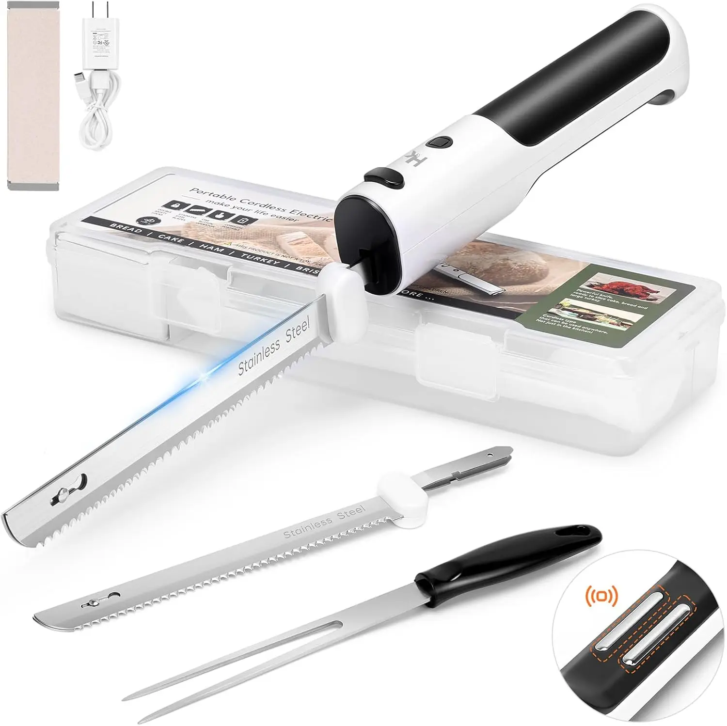 Cordless Electric Knife for Carving Meats, Poultry, Bread, Crafting Foam & More, Included Dual 304 Stainless Steel Blades
Cordless Electric Knife for Carving Meats, Poultry, Bread, Crafting Foam & More, Included Dual 304 Stainless Steel Blades