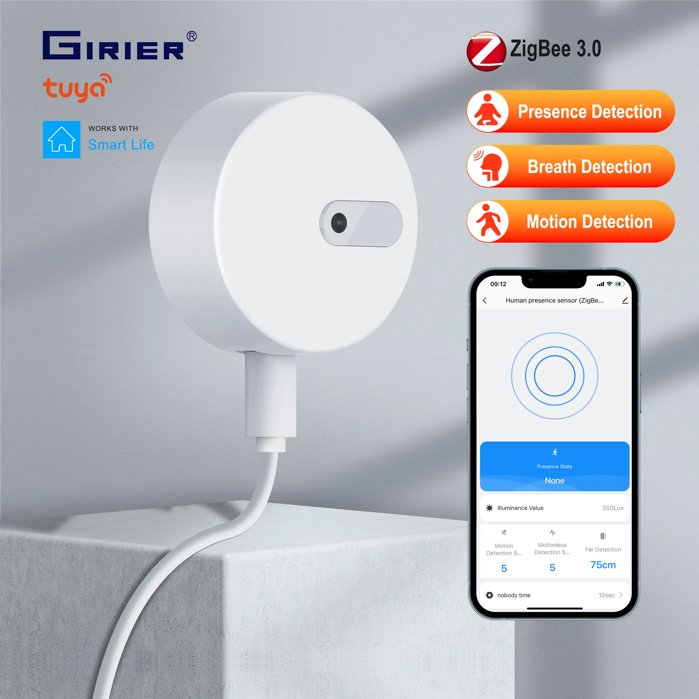 Датчик присутствия человека GIRIER Tuya ZigBee, умный инфракрасный датчик движения с измерением частоты волны 24 г, с функцией измерения яркости
Датчик присутствия человека GIRIER Tuya ZigBee, умный инфракрасный датчик движения с измерением частоты волны 24 г, с функцией измерения яркости
