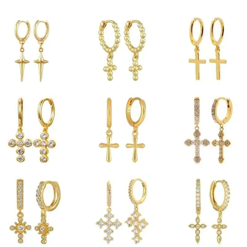 925 Sterling Silver Needle Metal Cross Pendant Hoop Earrings for Women Europe and America Vintage Gold Earrings Luxury Jewelry
925 Sterling Silver Needle Metal Cross Pendant Hoop Earrings for Women Europe and America Vintage Gold Earrings Luxury Jewelry