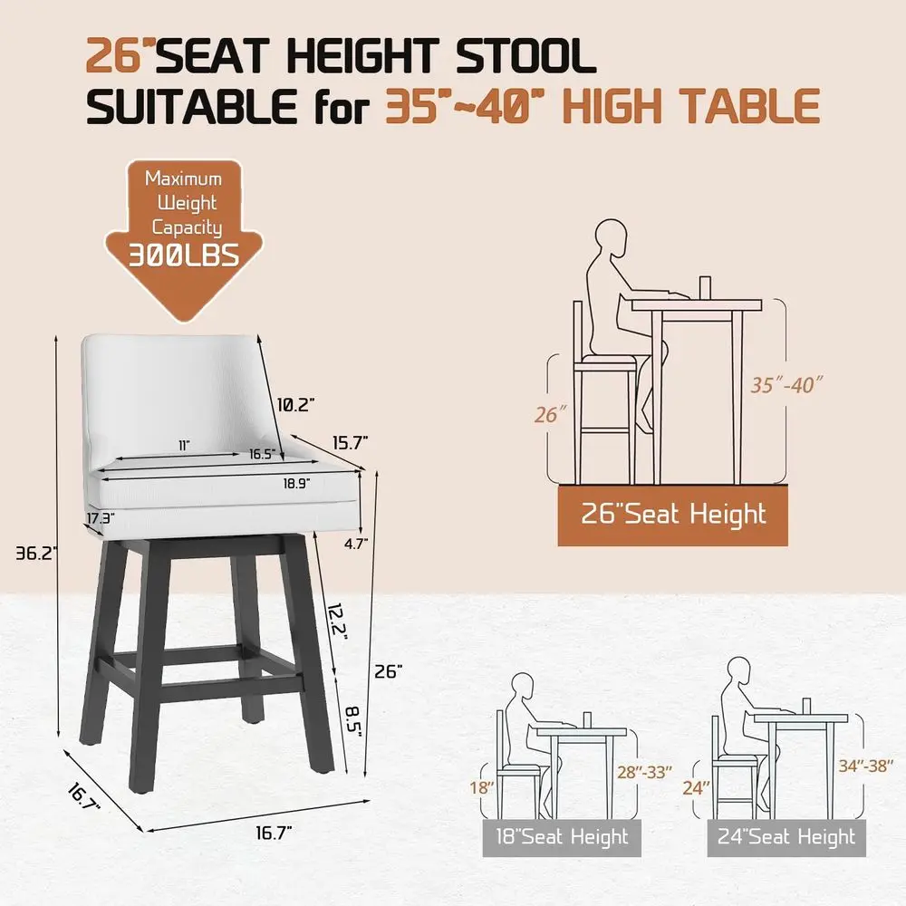Swivel Bar Stools Set of 4, 26 inch Counter Height Bar Stools with Fabric Removable Cushion and Square Soild Wood Legs, holst
Swivel Bar Stools Set of 4, 26 inch Counter Height Bar Stools with Fabric Removable Cushion and Square Soild Wood Legs, holst