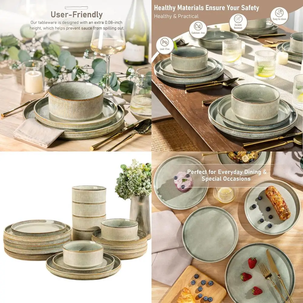 12-Piece Stoneware Dinnerware Set, Ribbed Plates and Bowls, Scratch-Resistant, Microwave & Dishwasher Safe, Reactive Glaze, Dese
12-Piece Stoneware Dinnerware Set, Ribbed Plates and Bowls, Scratch-Resistant, Microwave & Dishwasher Safe, Reactive Glaze, Dese
