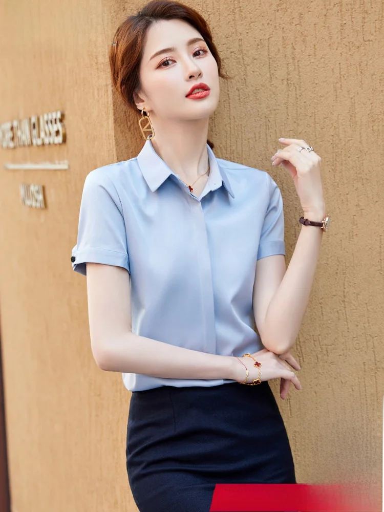 Women's Chiffon Slim Fit Short Sleeve Shirt Breathable Summer Thin Style Korean Fashion Casual Office Wear Light Blue
Women's Chiffon Slim Fit Short Sleeve Shirt Breathable Summer Thin Style Korean Fashion Casual Office Wear Light Blue