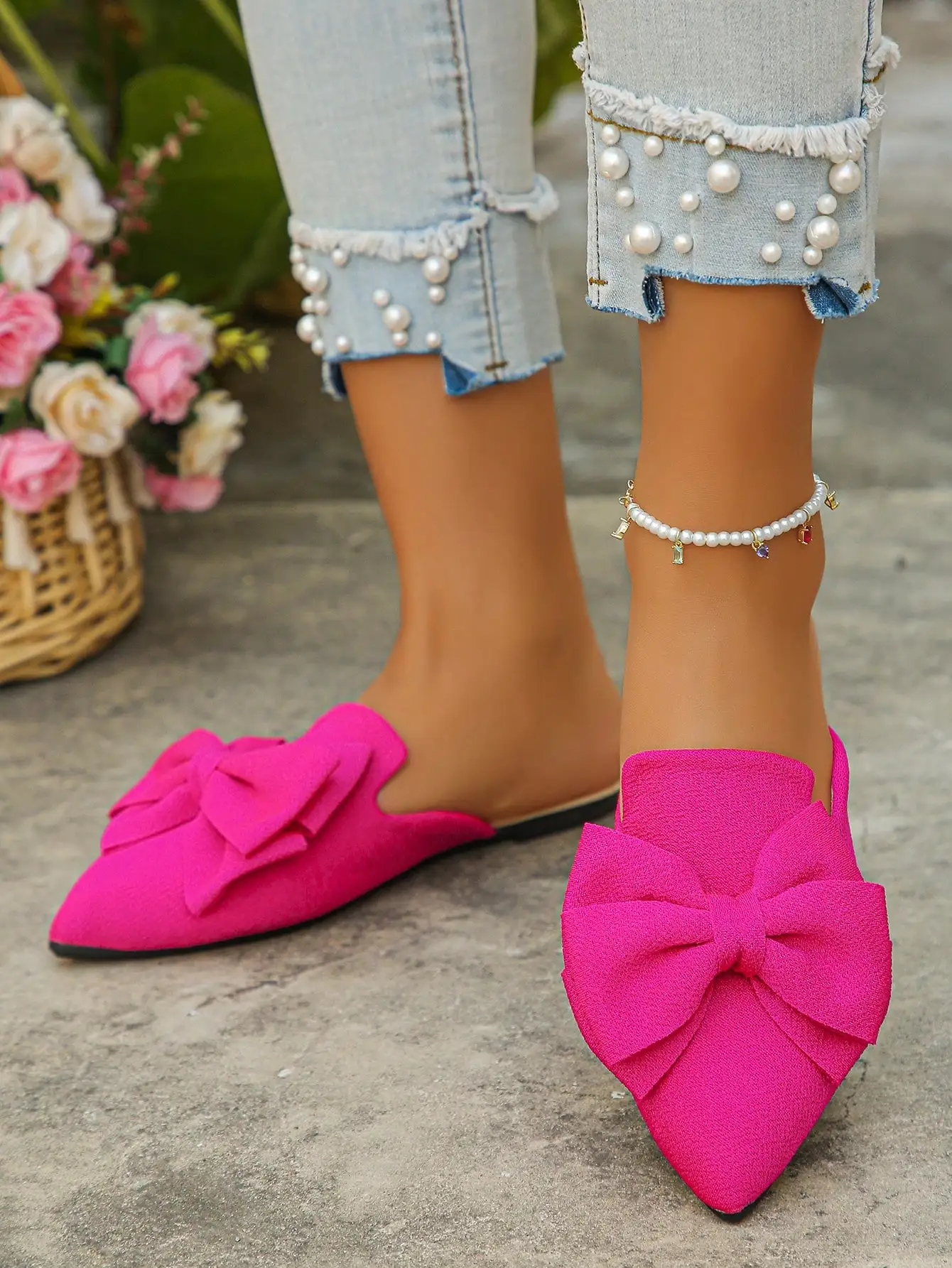 Fuchsia Pointed Toe Bow Flat Mules For Women Comfortable Slip On Shoes
Fuchsia Pointed Toe Bow Flat Mules For Women Comfortable Slip On Shoes