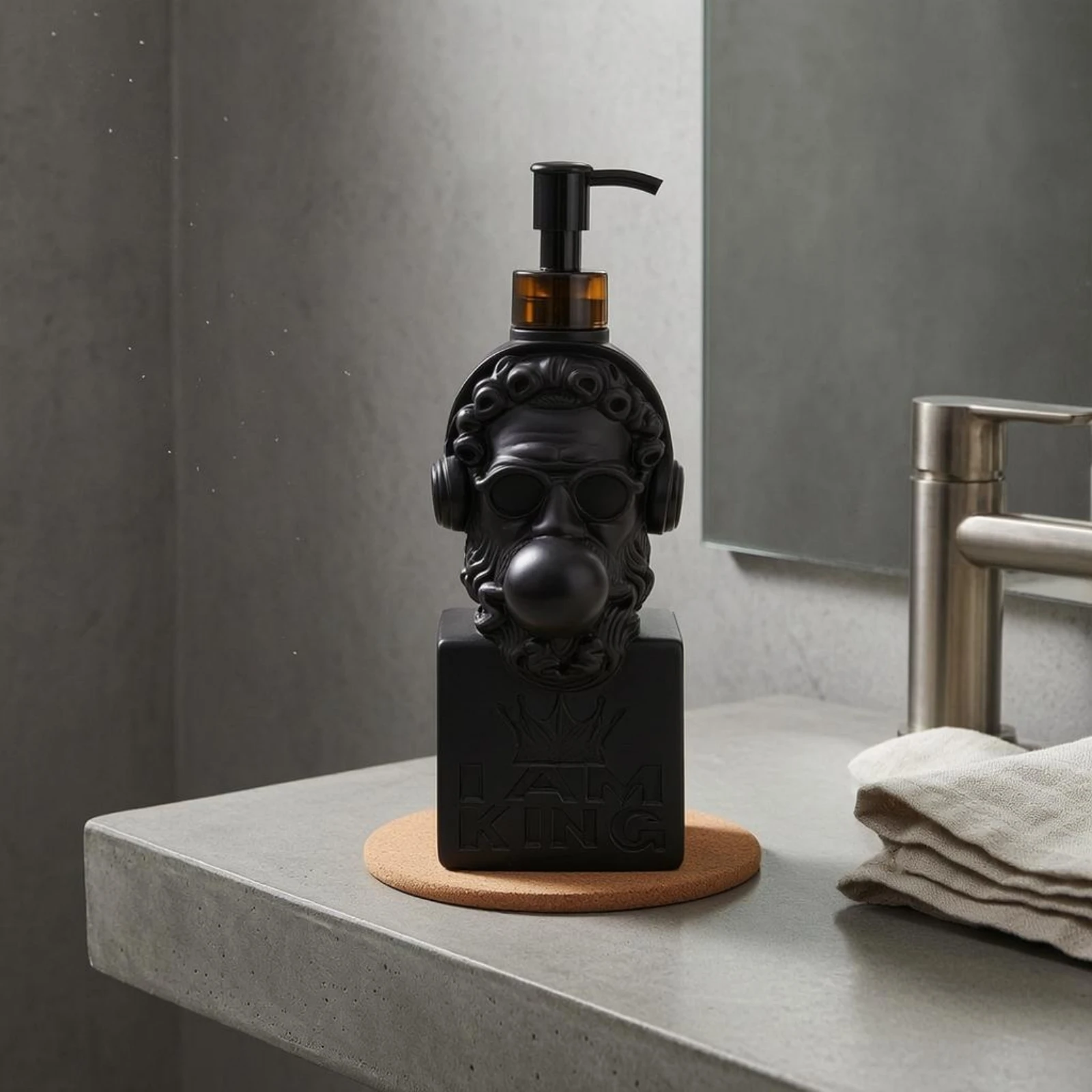 Hip-Hop King Dispenser Raised Design King Head Bottle Sculptural Pump Dispenser Square Base
Hip-Hop King Dispenser Raised Design King Head Bottle Sculptural Pump Dispenser Square Base