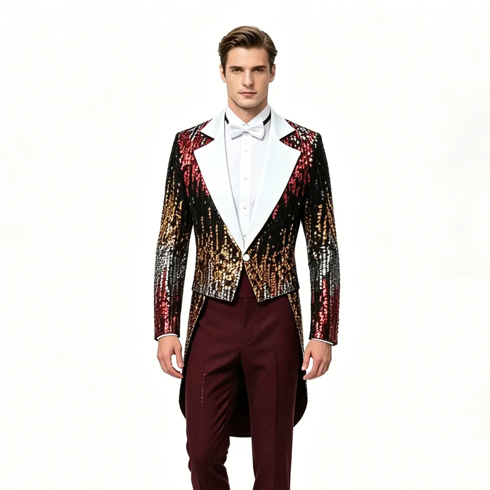 Swallowtail Blazers Long Coat Party Men's Sequin Tailcoat Magician Stage Performance Chorus Evening Singer Host Suit Jackets
Swallowtail Blazers Long Coat Party Men's Sequin Tailcoat Magician Stage Performance Chorus Evening Singer Host Suit Jackets