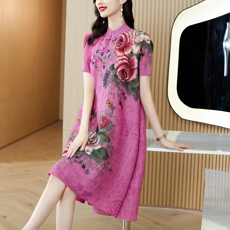 Chinese Style Retro Peony Print Large Size Straight Cheongsam Women High Quality Miyake Pleated Elegant Stand Collar Dresses
Chinese Style Retro Peony Print Large Size Straight Cheongsam Women High Quality Miyake Pleated Elegant Stand Collar Dresses