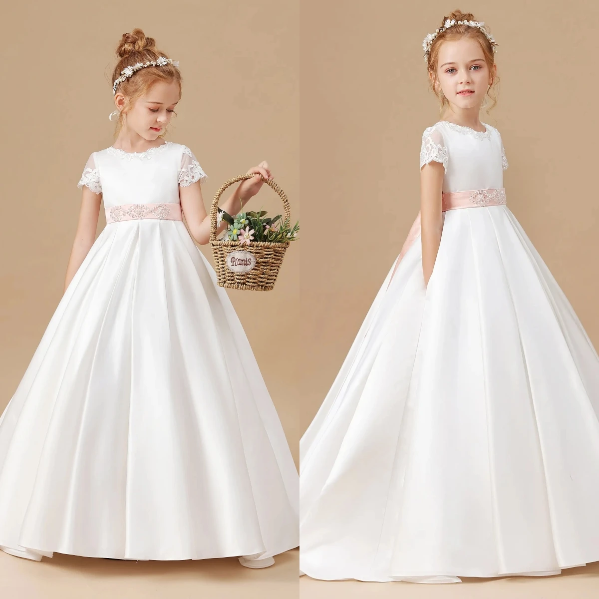 Customised Elegant White Satin First Communion Gowns Wedding A-line Flower Girl Dress Pink Bow Belt Princess Kids Birthday Gown
Customised Elegant White Satin First Communion Gowns Wedding A-line Flower Girl Dress Pink Bow Belt Princess Kids Birthday Gown