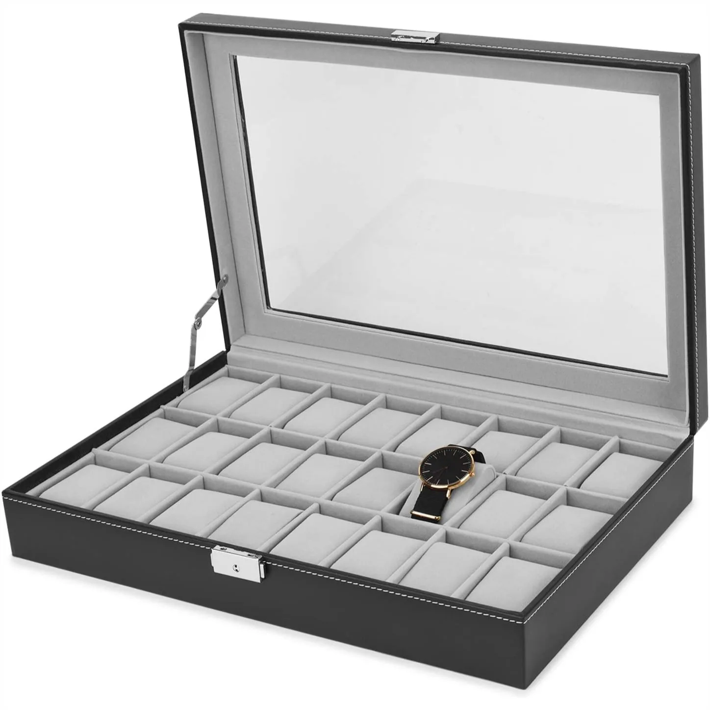 24 Slot Watch Box with Acrylic Lid Lockable Men's Watch Organizer Display Case Faux Leather
24 Slot Watch Box with Acrylic Lid Lockable Men's Watch Organizer Display Case Faux Leather