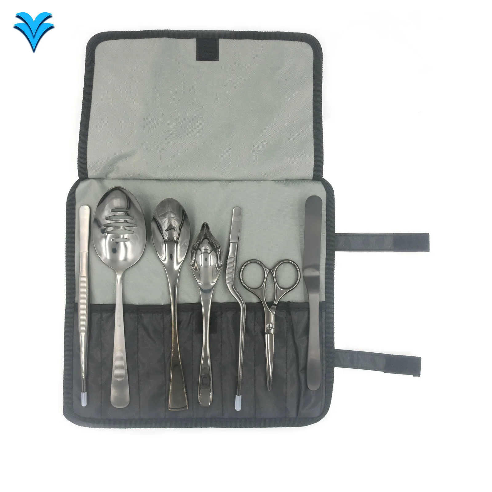 (ALCT-ST003-Scissor Set) Professional Chef Plating Tool Set 7 Culinary Tools Rocher Spoon, Scissor, Tweezer, Spatula Rolling Bag
(ALCT-ST003-Scissor Set) Professional Chef Plating Tool Set 7 Culinary Tools Rocher Spoon, Scissor, Tweezer, Spatula Rolling Bag