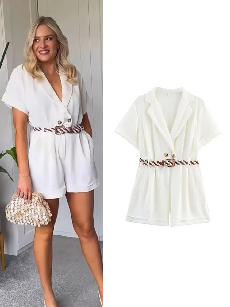 TFMLN модный белый комбинезон для женщин, двубортный комбинезон с короткими рукавами и отложным воротником, пояс, коллекция 2025, летняя повседневная одежда
TFMLN модный белый комбинезон для женщин, двубортный комбинезон с короткими рукавами и отложным воротником, пояс, коллекция 2025, летняя повседневная одежда