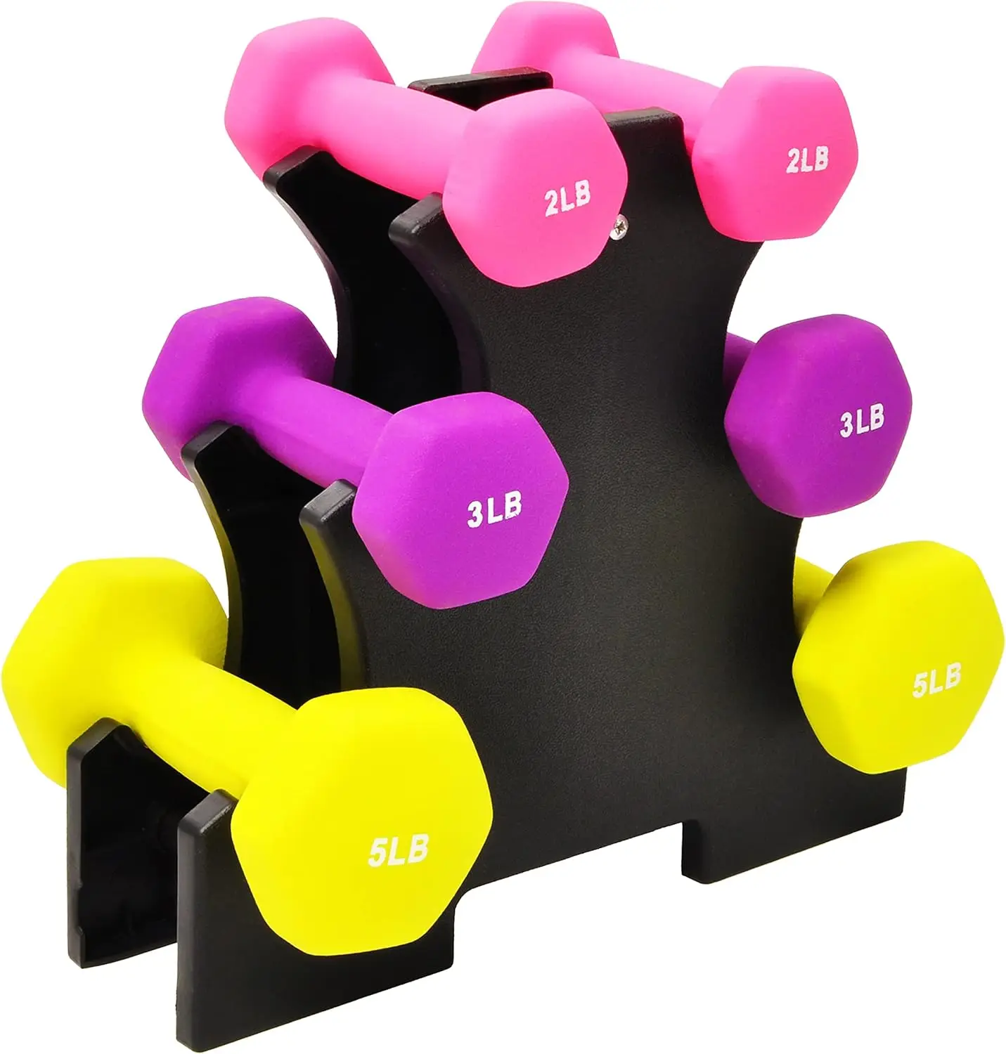 Set of 6 Neoprene Dumbbell Hand Weights with Rack: 2/3/5 Pairs for Home Fitness
Set of 6 Neoprene Dumbbell Hand Weights with Rack: 2/3/5 Pairs for Home Fitness