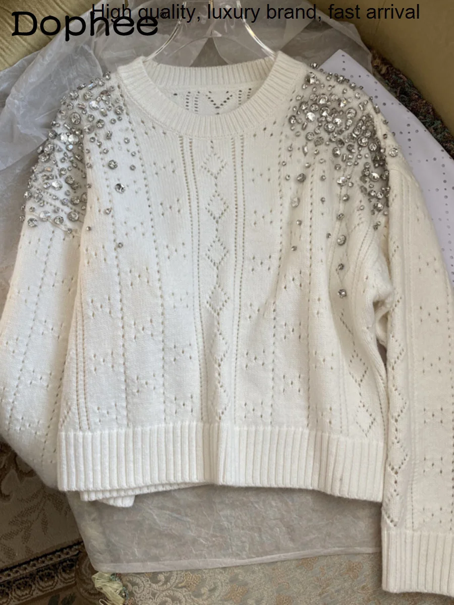 Rhinestone High-End Beaded Round Neck Long Sleeve White Sweater Thick Loose Black Knitted Pullover Top Autumn Winter New Clothes
Rhinestone High-End Beaded Round Neck Long Sleeve White Sweater Thick Loose Black Knitted Pullover Top Autumn Winter New Clothes