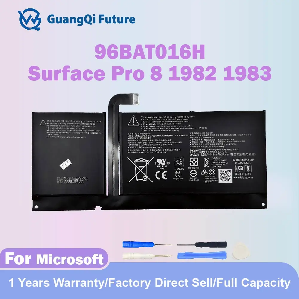 96BTA016H DYNC01 новый аккумулятор для Microsoft Surface Pro 8 1983 1982 2021, серия планшетов 96BTA015H с бесплатными инструментами
96BTA016H DYNC01 новый аккумулятор для Microsoft Surface Pro 8 1983 1982 2021, серия планшетов 96BTA015H с бесплатными инструментами