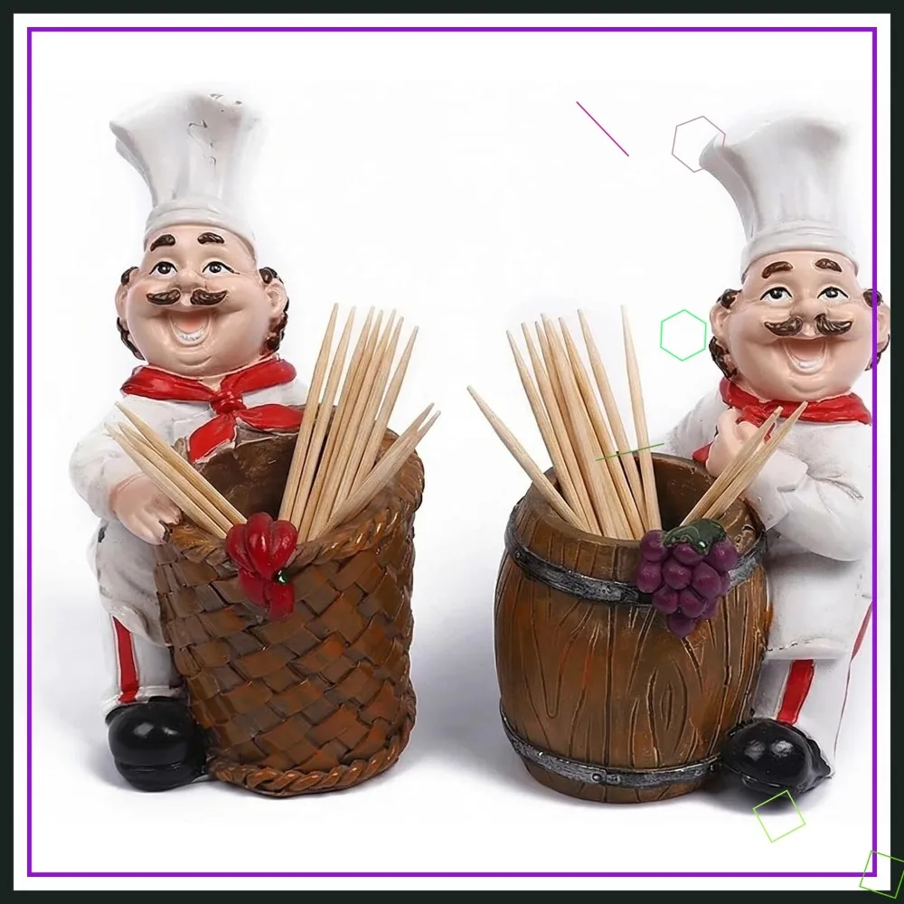 Funny Chef Toothpick Holder Figurine, Resin Kitchen Decor with Wooden Barrel Container, Cute Countertop Decoration for Table
Funny Chef Toothpick Holder Figurine, Resin Kitchen Decor with Wooden Barrel Container, Cute Countertop Decoration for Table