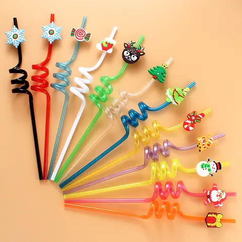 12pcs Christmas Straws Reusable Straws Snowman Santa Claus Decoration Birthday Party Gift Christmas Festival Decoration