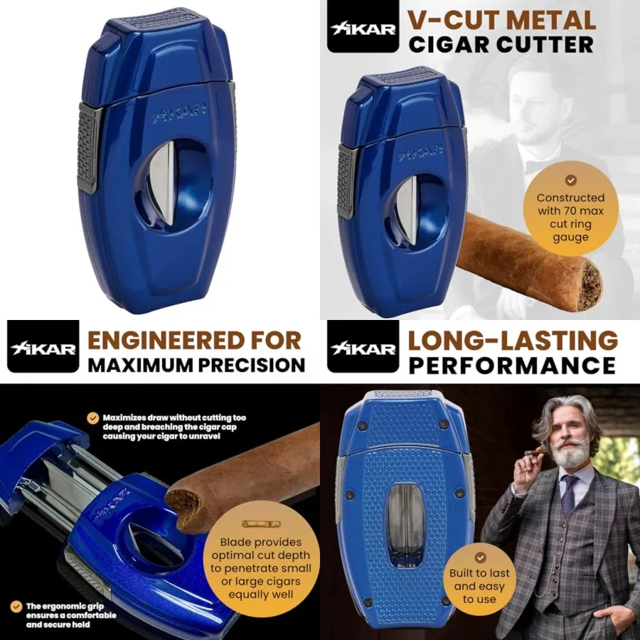 VX2 V-Cut Cigar Cutter with Stainless Steel Blades Secure Lock, Clips up to 70 Ring Gauge Cigars 64 RG Bowl Spring-Loaded Deep
VX2 V-Cut Cigar Cutter with Stainless Steel Blades Secure Lock, Clips up to 70 Ring Gauge Cigars 64 RG Bowl Spring-Loaded Deep