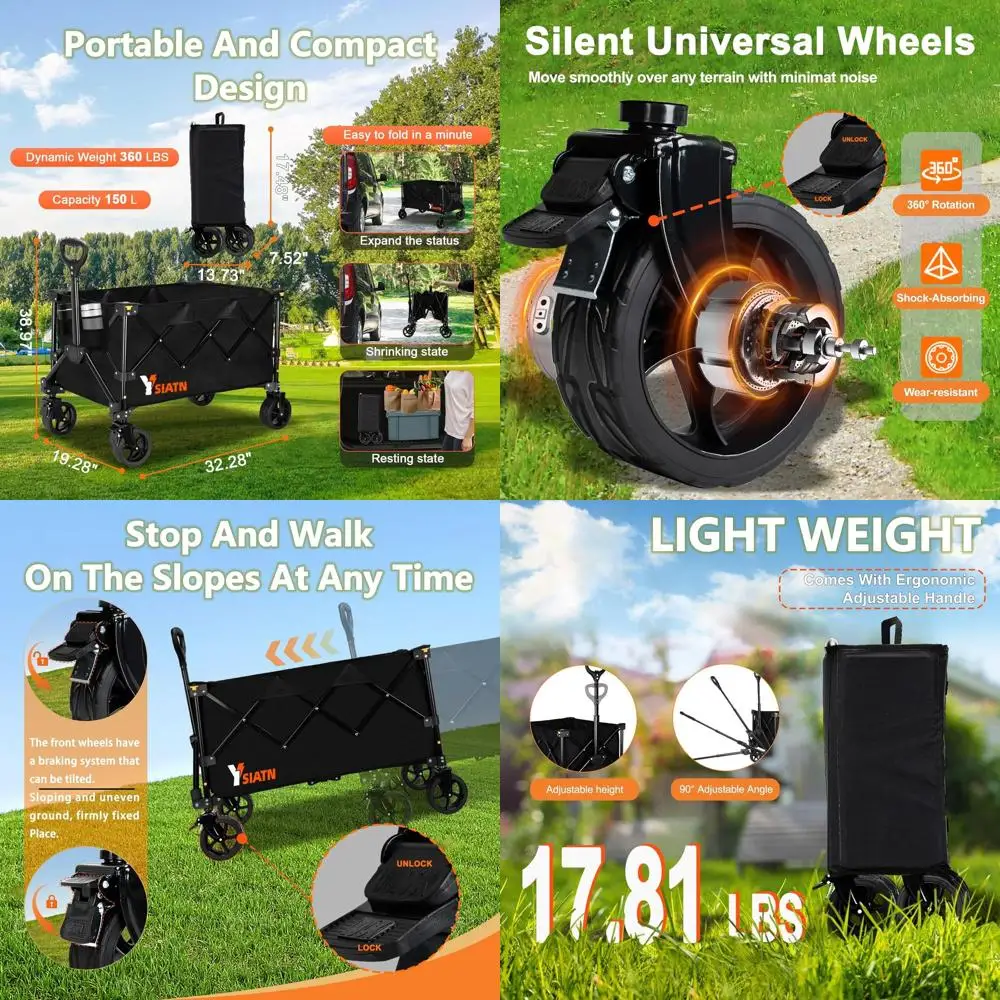 Folding Utility Wagon with All-Terrain Wheels, 150L Capacity, Ideal for Shopping, Beach, and Sports, Black
Folding Utility Wagon with All-Terrain Wheels, 150L Capacity, Ideal for Shopping, Beach, and Sports, Black